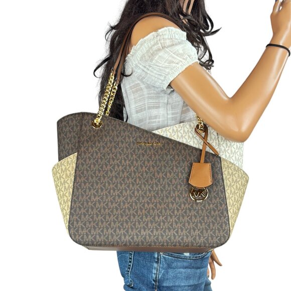 Michael Kors Jet Set Travel Large Chained Tote Shoulder Bag MK Luggage Multi - Picture 1 of 14